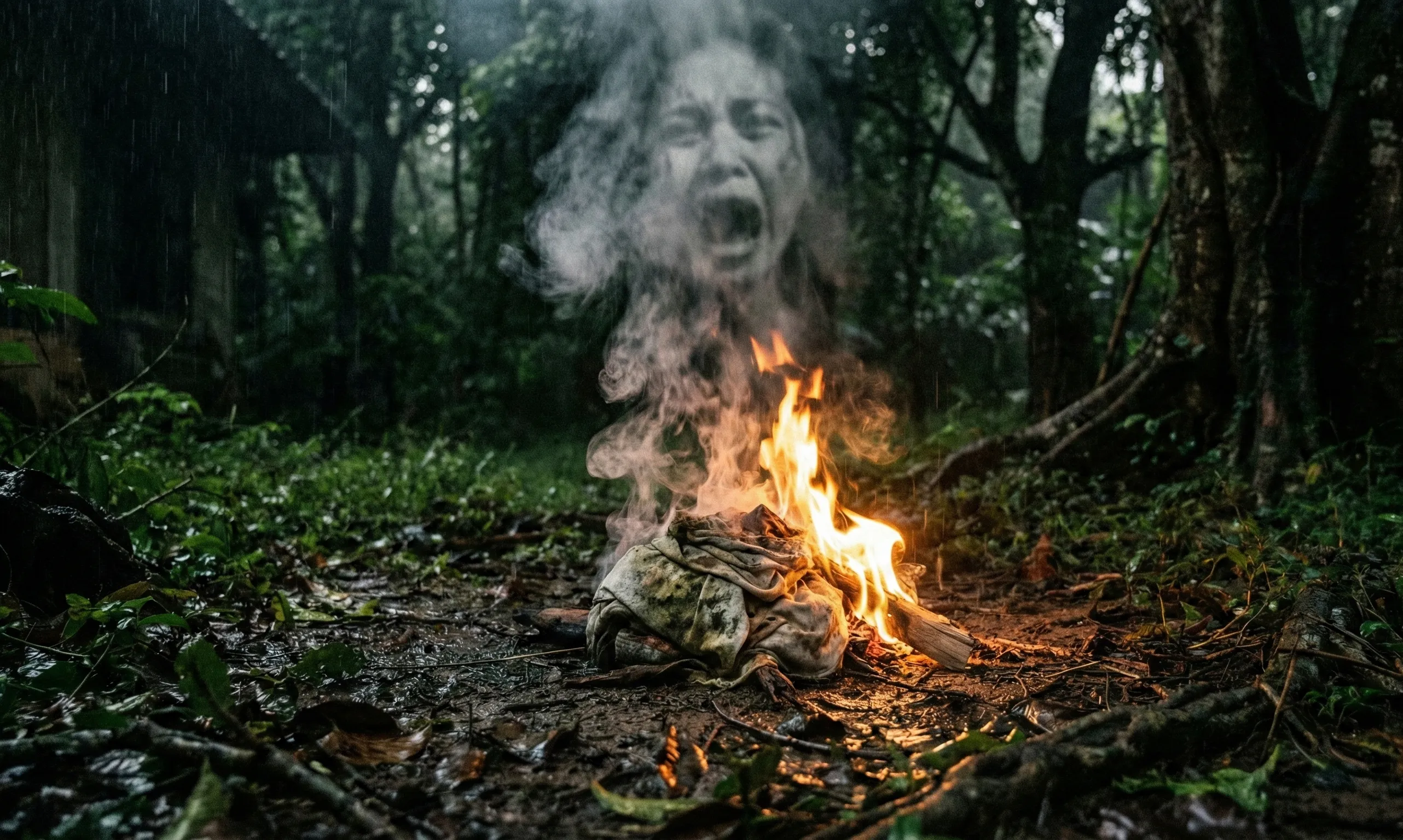 Proses pembakaran jimat saat ritual pembersihan rumah Trenggalek yang menegangkan